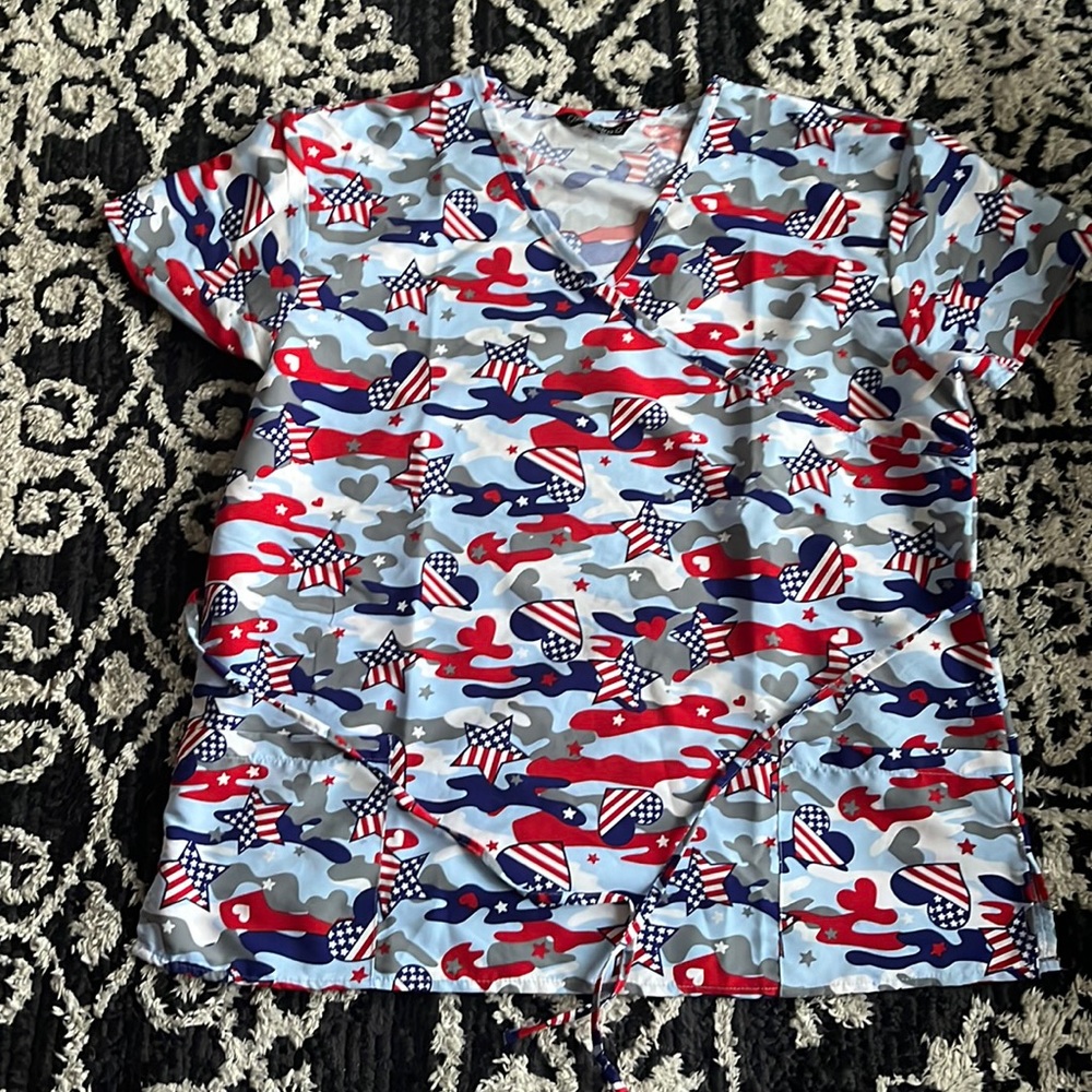 Size XL Cassandra O Fourth of July Scrub Top